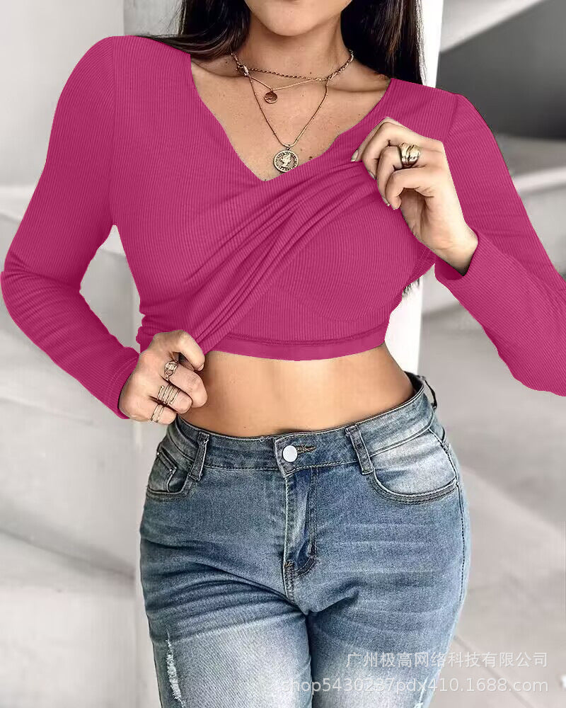 V-Neck Braless Long Sleeve