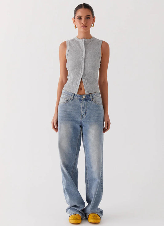 Blair Buttoned Tank Top - Grey