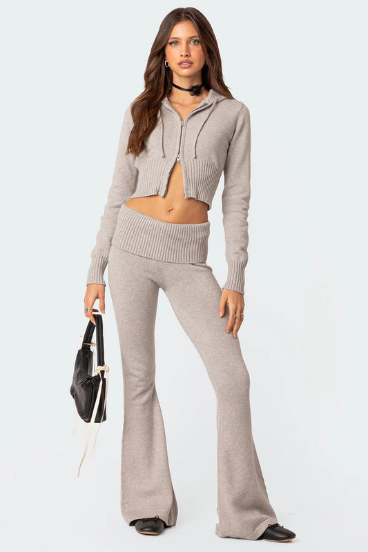 Knitted Low Rise Fold Over Pants